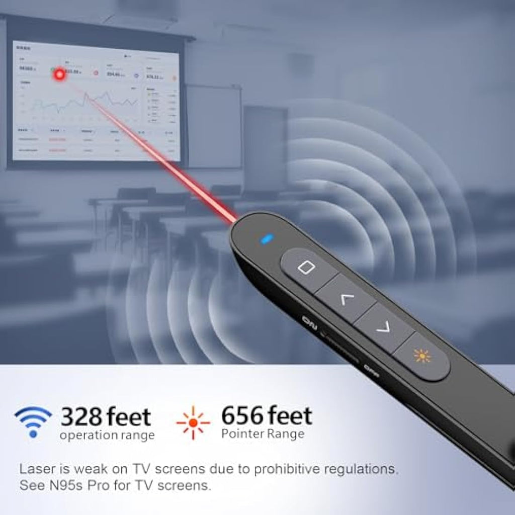 Norwii N27 Wireless Presentation Clicker | 328ft Range Remote (Black)