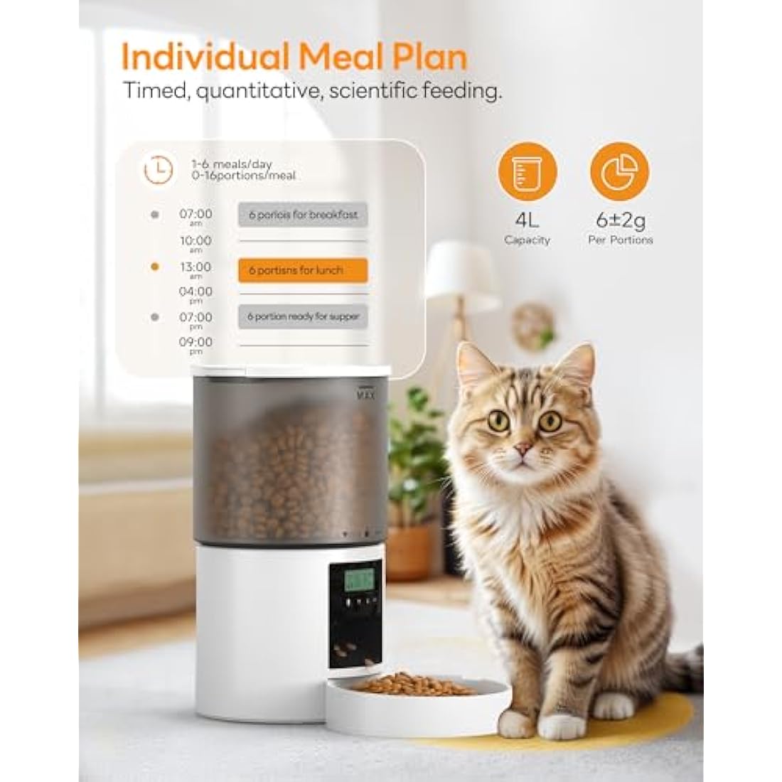 Jolof Store Automatic Cat Feeder – 4L Timed Pet Food Dispenser, White