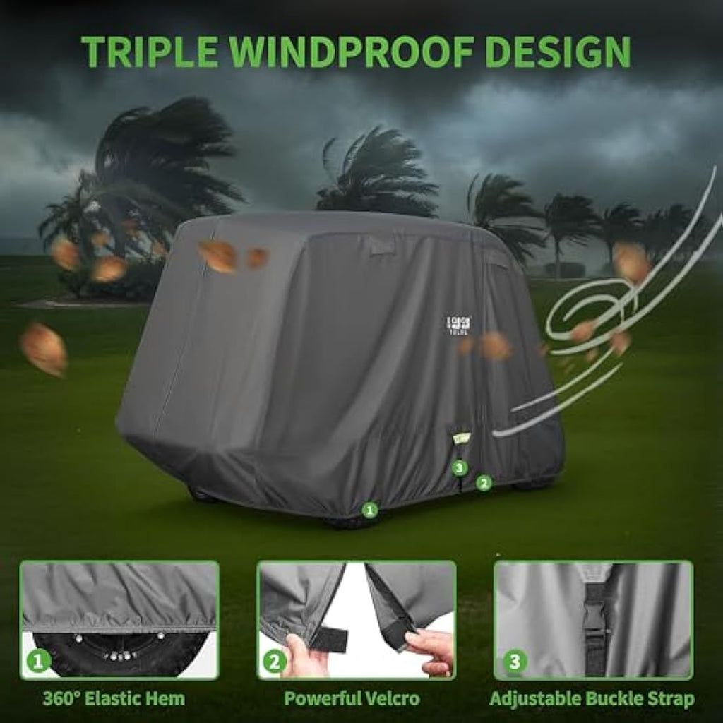 10L0L 4-Passenger Golf Cart Cover | 600D Waterproof Heavy Duty 80" Roof