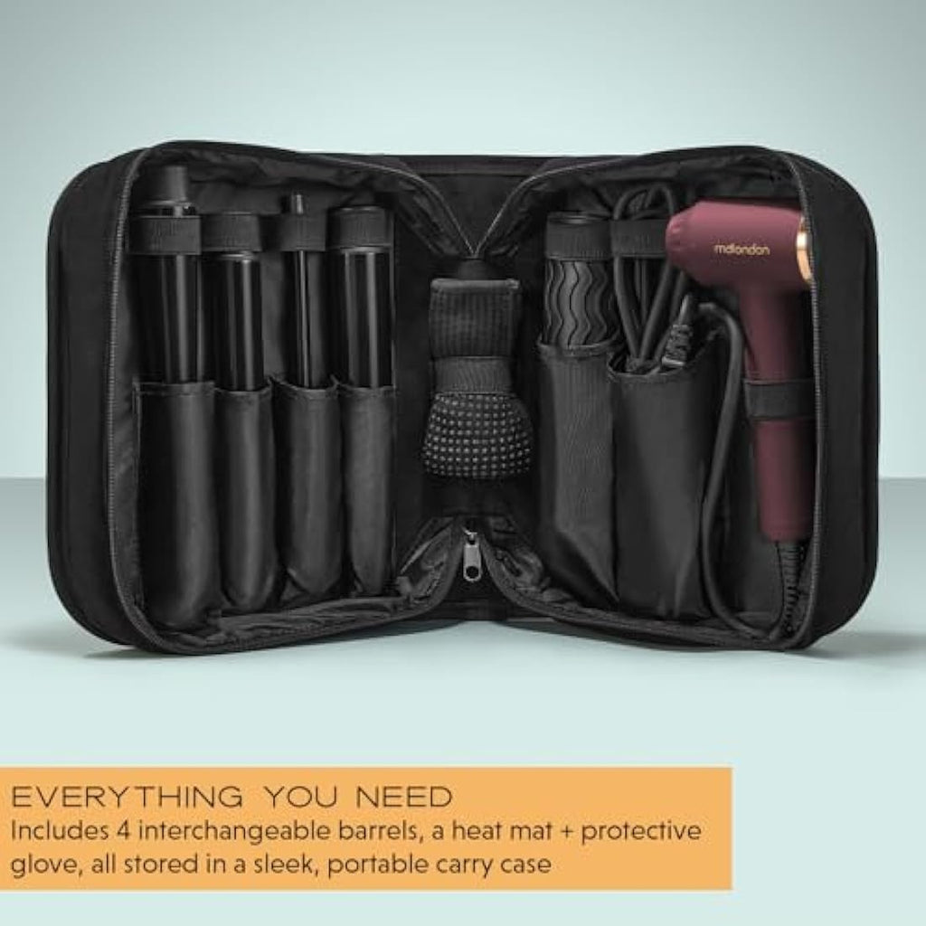 mdlondon CURL 4-in-1 Hair Curling Wand | Ceramic Barrels & Heat Mat