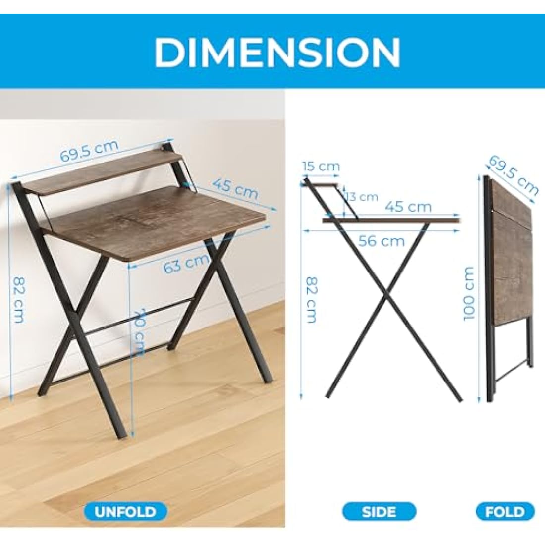 GreenForest Folding Computer Desk with Monitor Shelf for Small Spaces