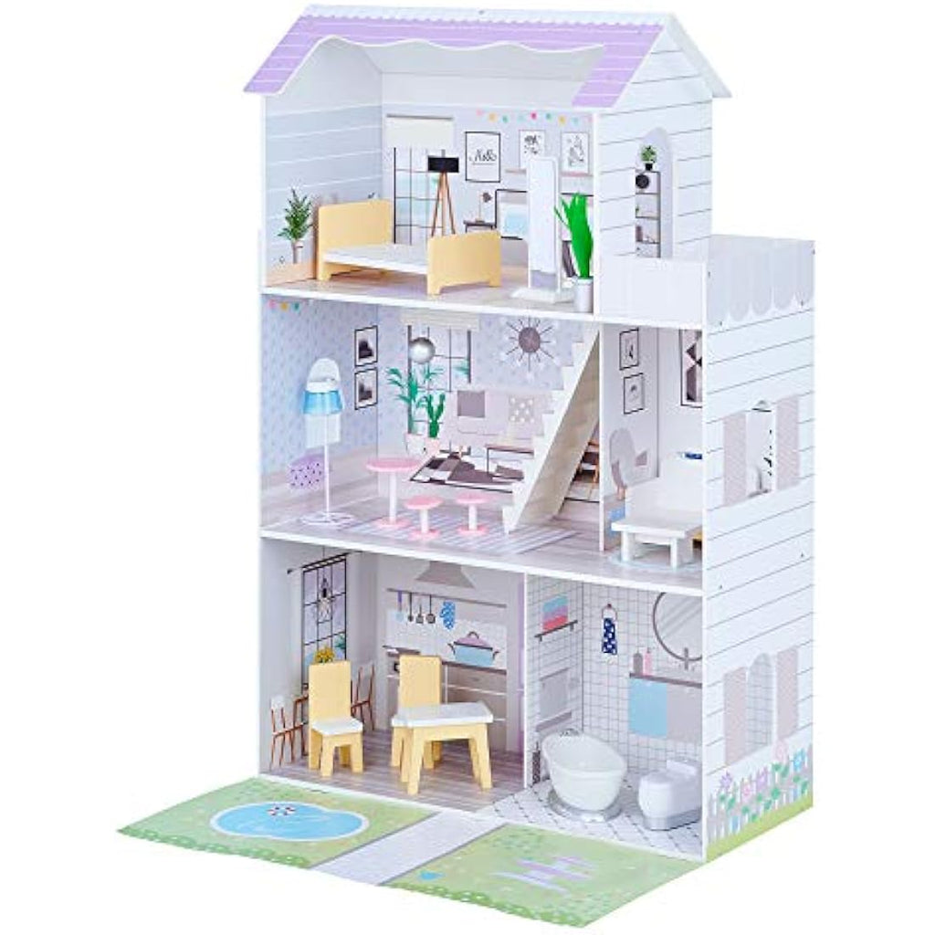 Olivia's Little World 3-Story Wooden Doll House with 16 Accessories