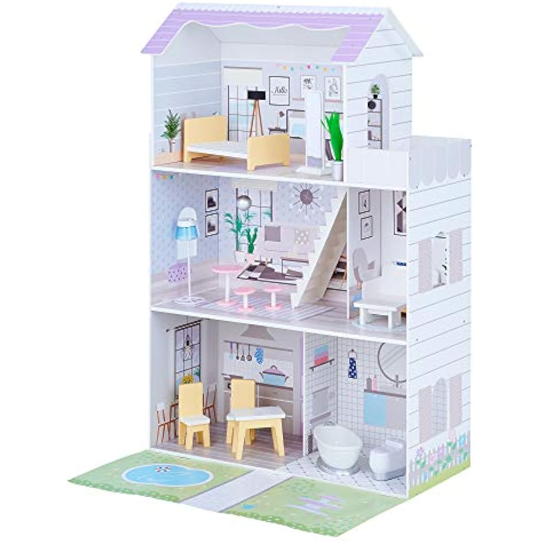 Olivia's Little World 3-Story Wooden Doll House with 16 Accessories