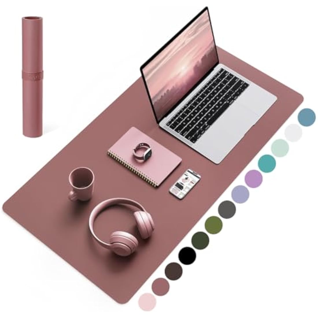 YSAGi Leather Desk Pad – Waterproof Non-Slip Office Writing Mat, Dark Pink