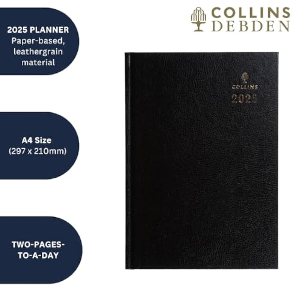 Collins 2025 A4 Business Diary | Two Pages to a Day Leathergrain Planner