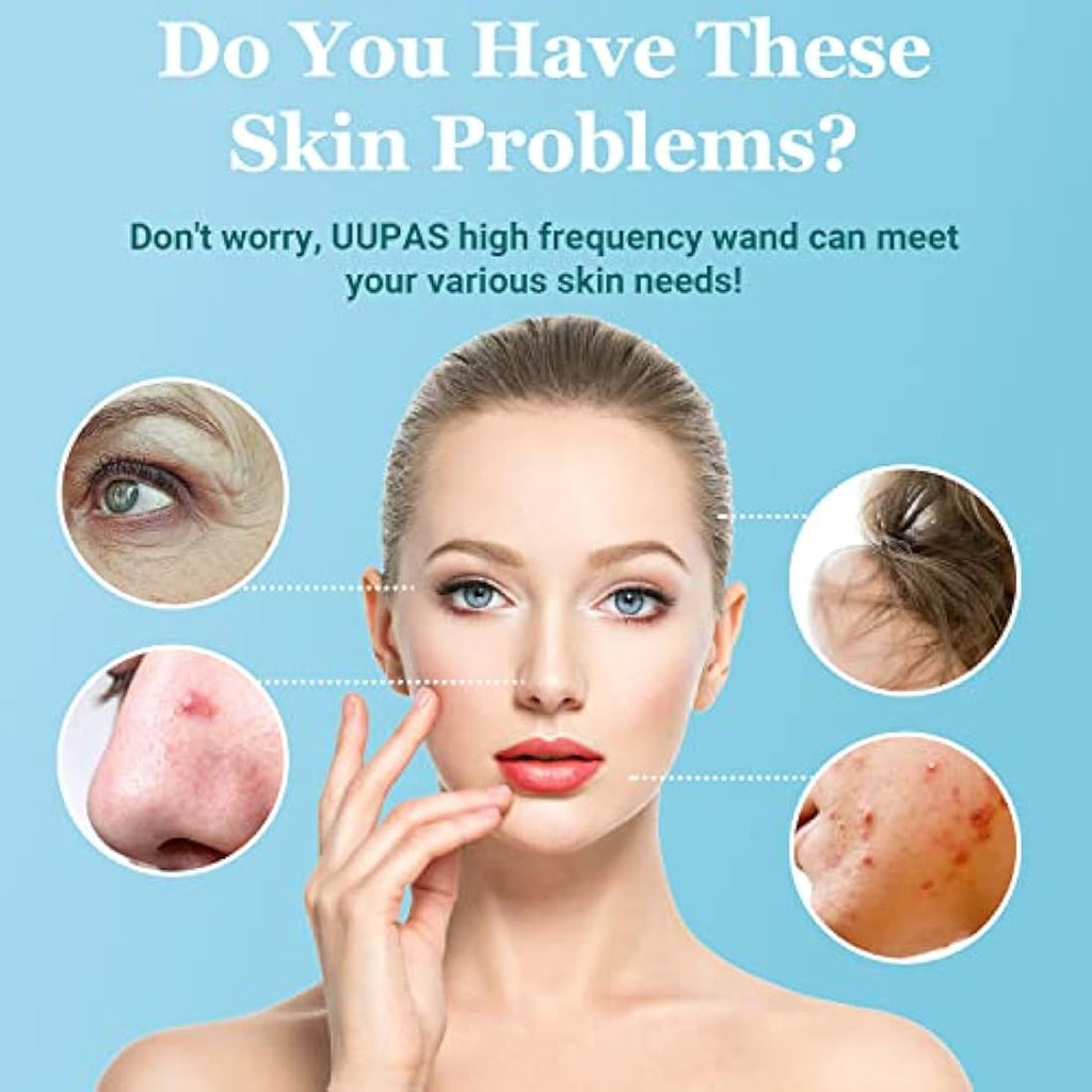 UUPAS High Frequency Facial Wand - 6 Neon Tubes for Acne & Skin Tightening
