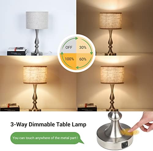 EDISHINE Touch Bedside Lamps Set of 2 | 3-Way Dimmable USB Table Lamps