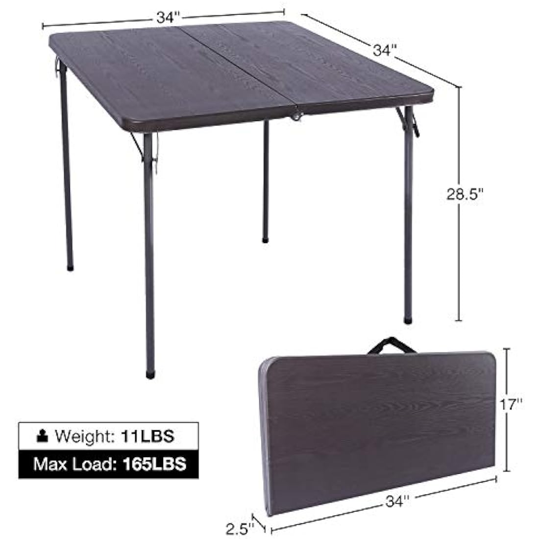 REDCAMP 34" Folding Card Table – Portable Square Picnic Table, Brown