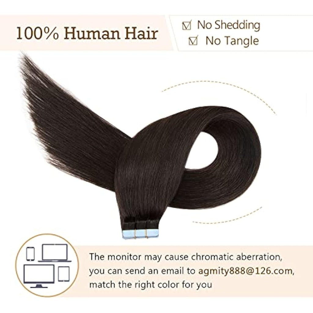 AGMITY Tape in Hair Extensions – 16 Inch Remy Human Hair #1B Black