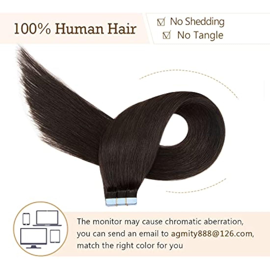 AGMITY Tape in Hair Extensions – 16 Inch Remy Human Hair #1B Black