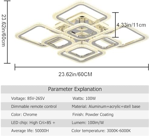Modern LED Ceiling Light – Dimmable Acrylic Flush Mount, 100W