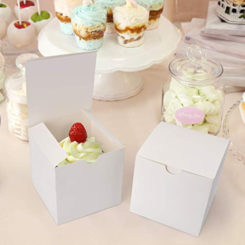 Switory White Kraft Paper Gift Boxes - 50 Pack 4x4x4" Cupcake Boxes