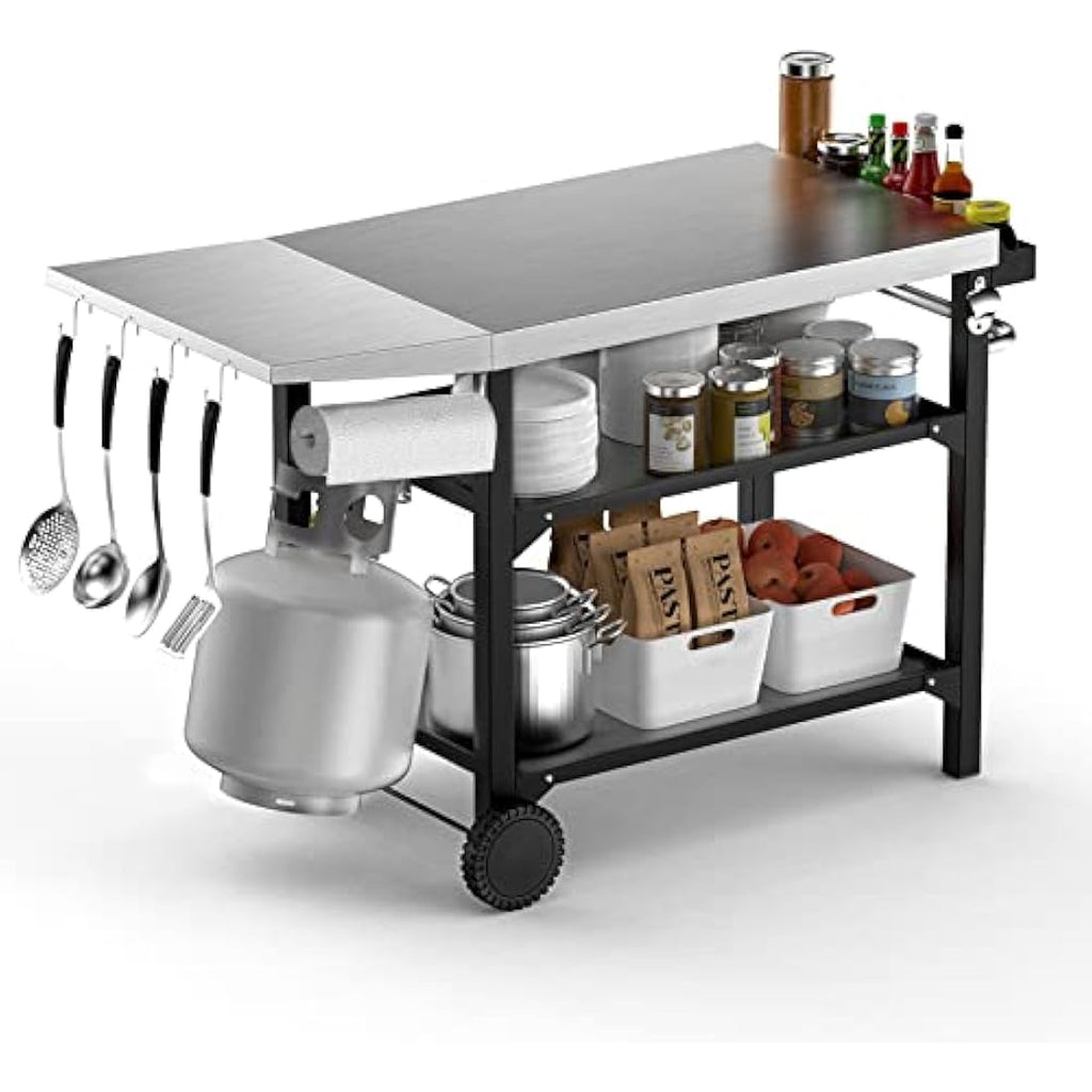 Onlyfire Stainless Steel BBQ Food Prep Table – 3-Tier Outdoor Grill Cart