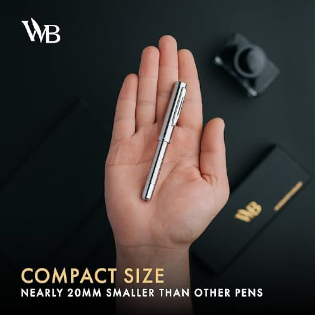 Wordsworth and Black Fountain Pen - Mini EDC Pocket Pen, Chrome Finish