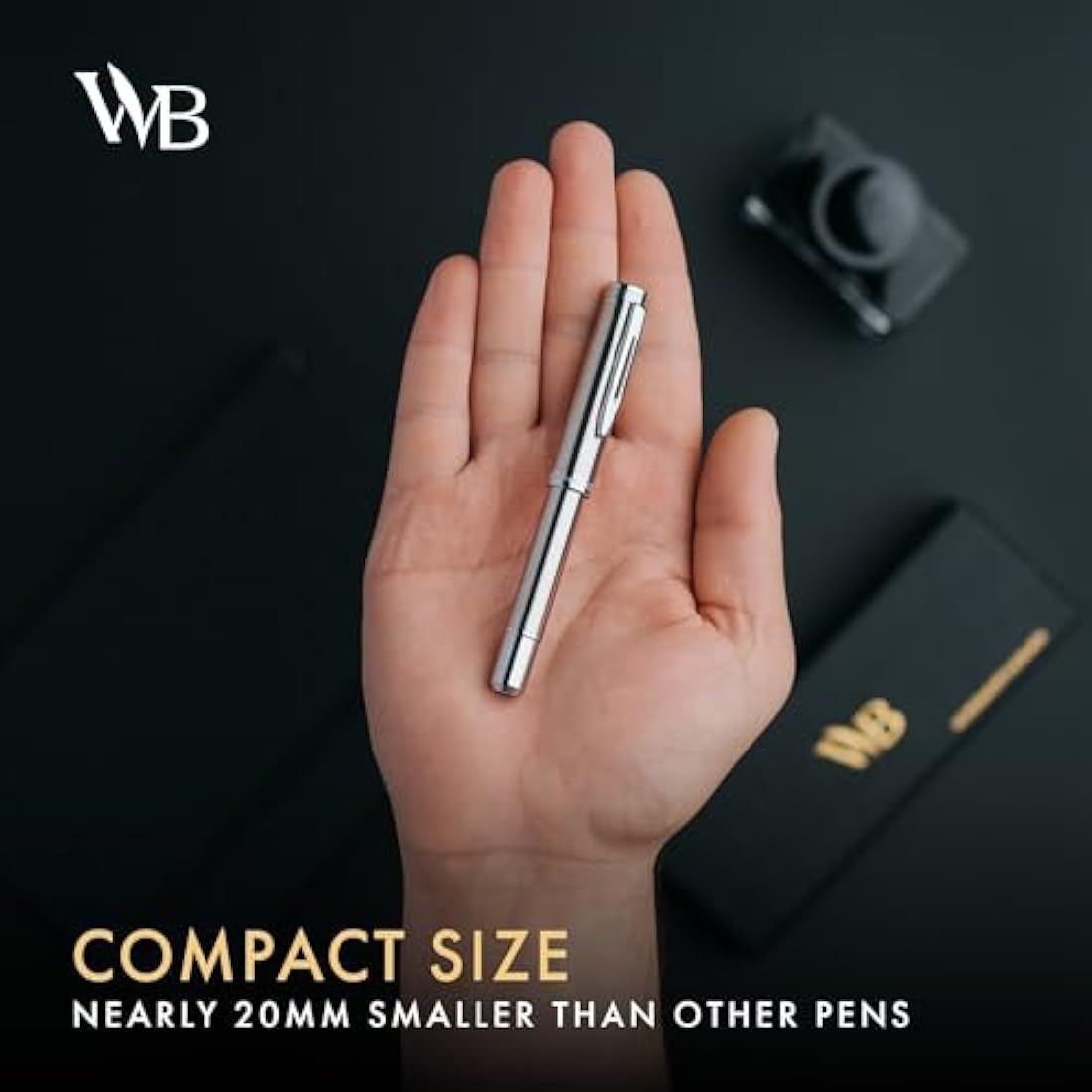Wordsworth and Black Fountain Pen - Mini EDC Pocket Pen, Chrome Finish