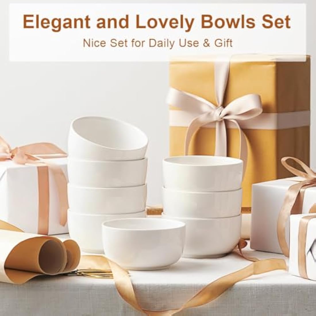 Jassceram 12oz Ceramic Cereal Bowls - Set of 8 Small Porcelain Soup Bowls