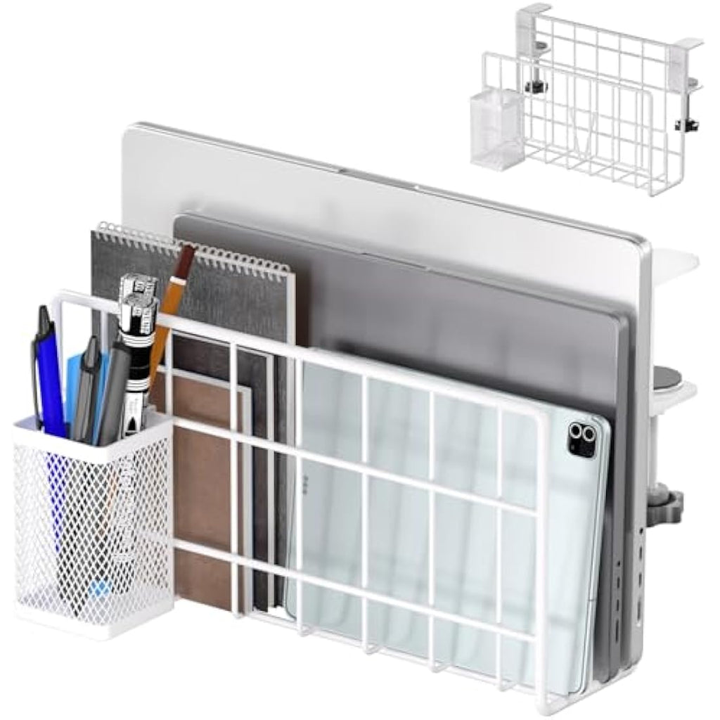 Jolof Store Desk Side Laptop Stand – Vertical Clamp-on Holder with Pen Cup
