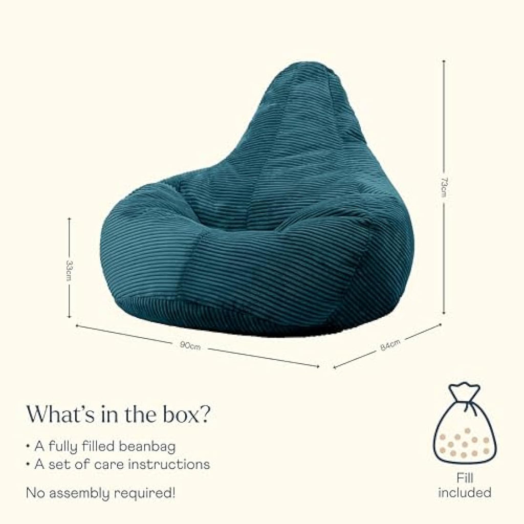 Icon Dalton Corduroy Recliner Bean Bag Chair - Teal Green - Large