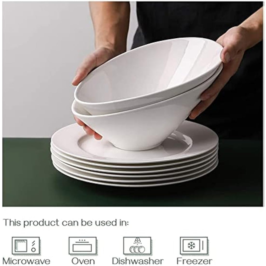 DOWAN White Porcelain Slanted Salad Bowls - 26oz Ceramic Serving Set of 2