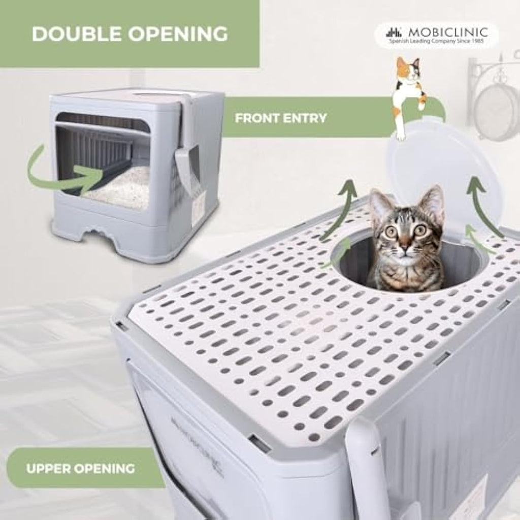 Mobiclinic Covered Cat Litter Box | Dual Entry Enclosed Tray with Scoop