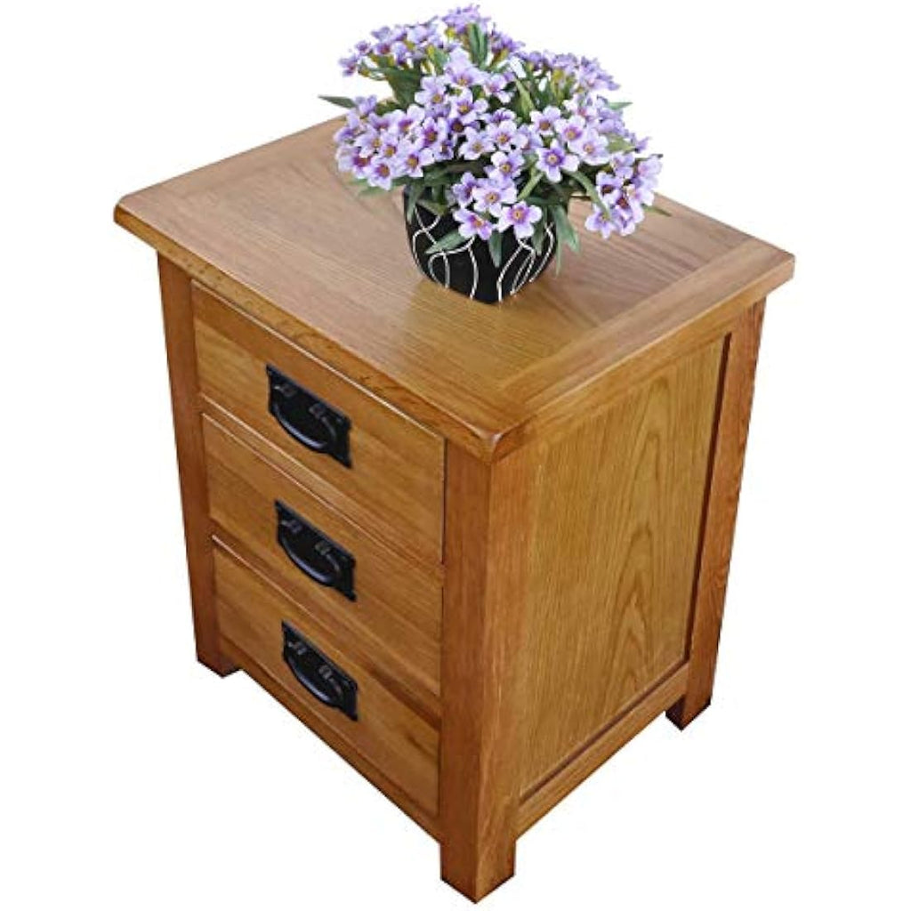 Aurotrice Solid Oak Bedside Table – 3 Drawer Modern Nightstand