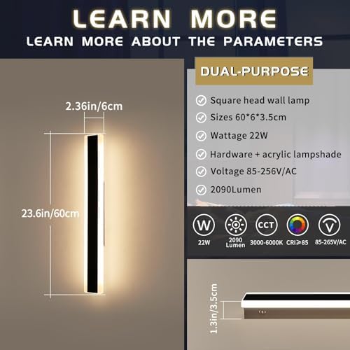 Mikeru Modern LED Outdoor Wall Light - 60cm Black Waterproof Sconce 2-Pack