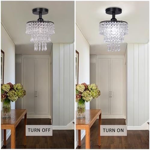 FRIXCHUR Mini Crystal Chandelier – 3-Tier Black Flush Mount Ceiling Light