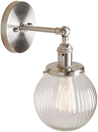 Industrial Vintage Wall Sconce | 15cm Ribbed Glass Globe