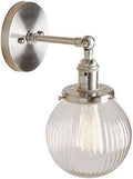 Industrial Vintage Wall Sconce | 15cm Ribbed Glass Globe