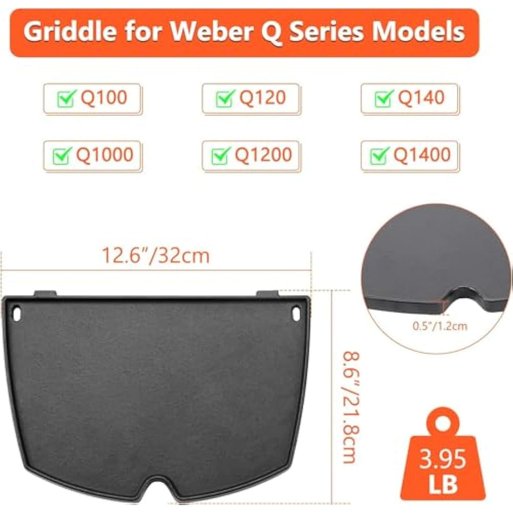 GFTIME Cast Iron Grill Griddle for Weber Q100 Q1000 Series – 32x21.8cm