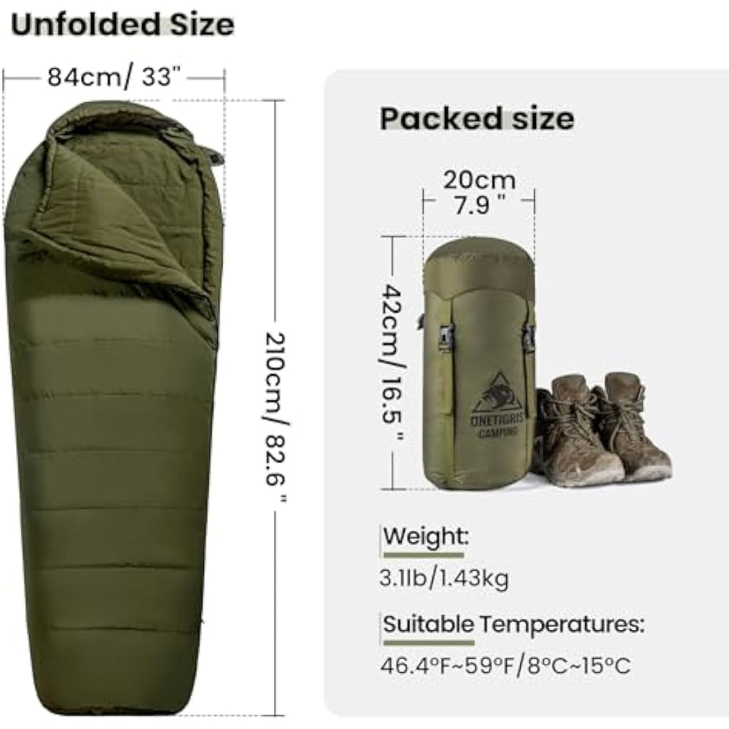 OneTigris Mummy Sleeping Bag – 3-Season Water Repellent Survival Gear