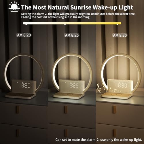 Blonbar Bedside Lamp | Sunrise Alarm Clock with 10W Wireless Charger