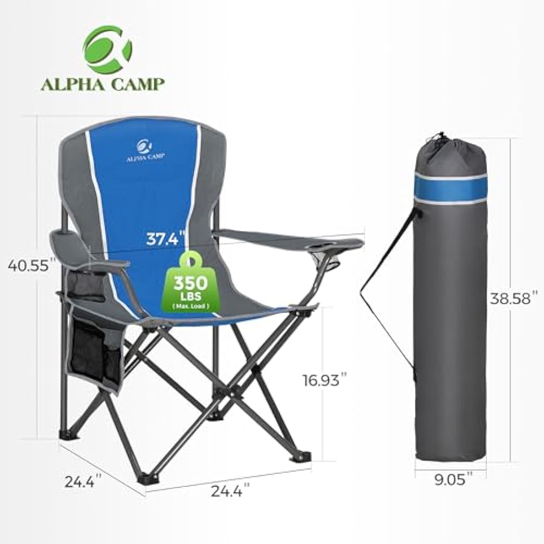 ALPHA CAMP Heavy Duty Folding Camping Chair – 160kg Oversized Portable