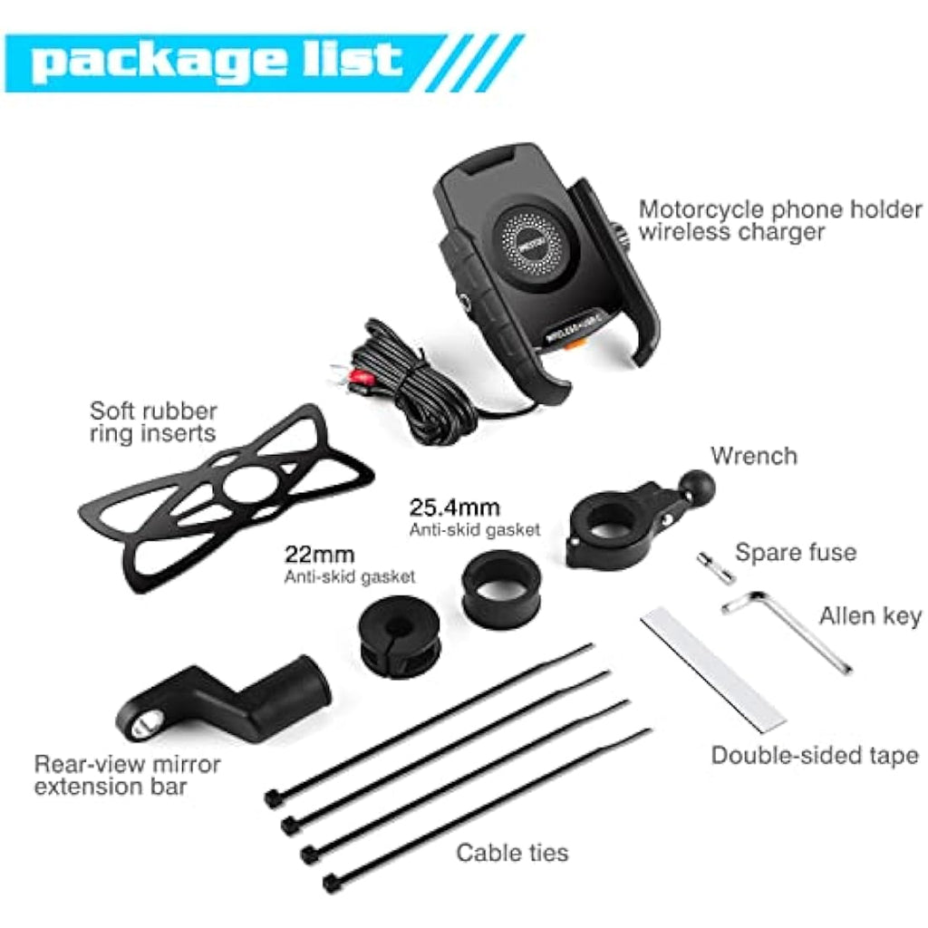 iMESTOU Motorcycle Phone Mount | Wireless & USB-C Fast Charger | 4-7"