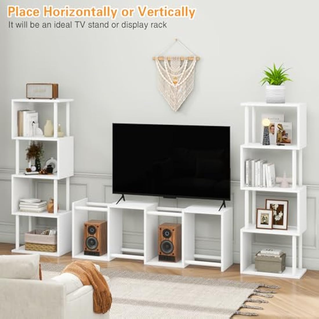 5-Tier S-Shaped Geometric Bookshelf | Modern Wood Display Shelf