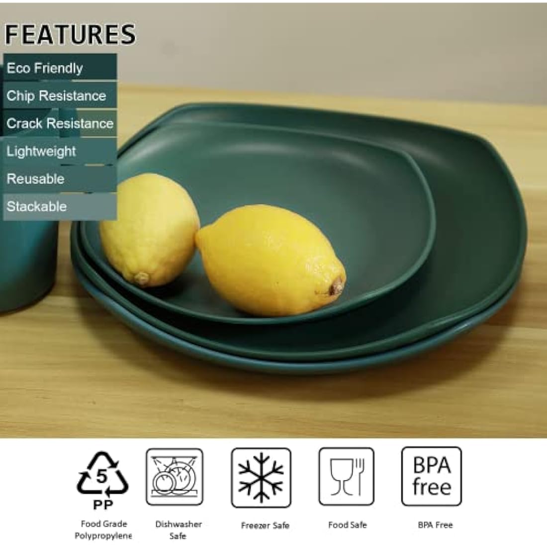 Greentainer 16pc Unbreakable Plastic Dinnerware Set – Microwave Safe Green