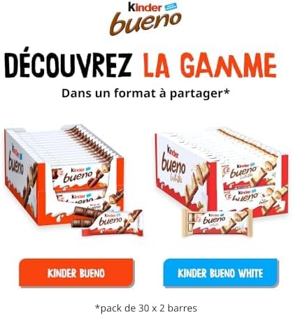 Kinder Bueno White Chocolate Hazelnut Wafer Bars - Bulk Pack of 60
