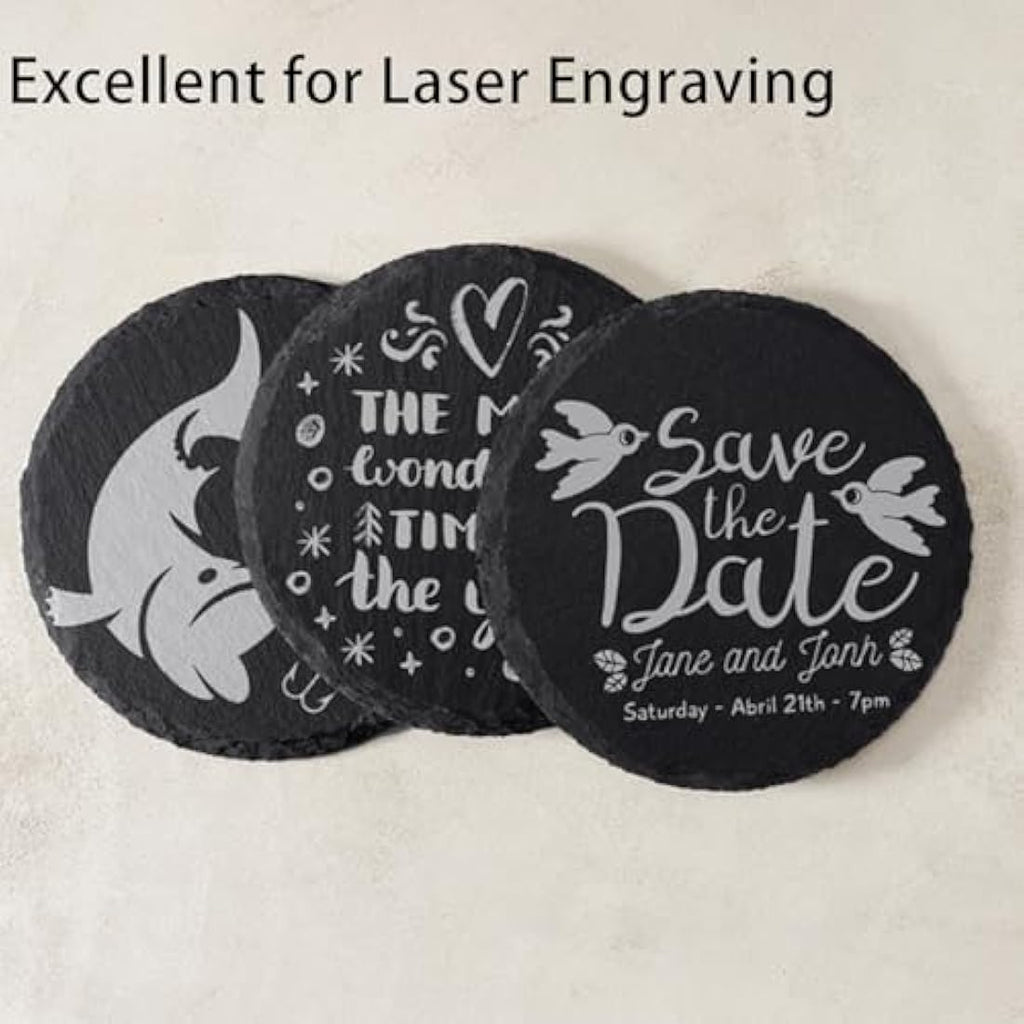 48-Piece Round Slate Coasters for Laser Engraving - 4 Inch Black