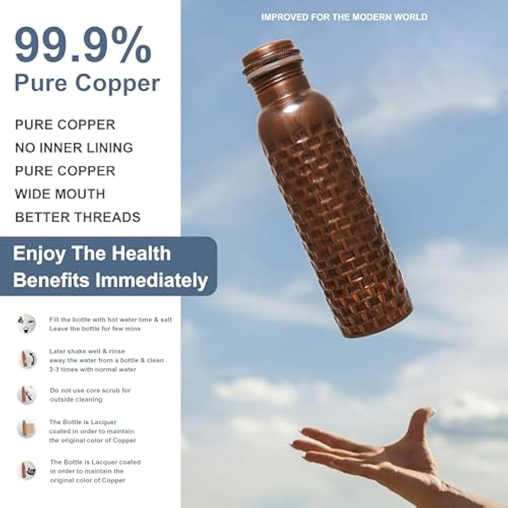 Craft Trade Diamond Copper Water Bottle Set - 1L Leak Proof - Black