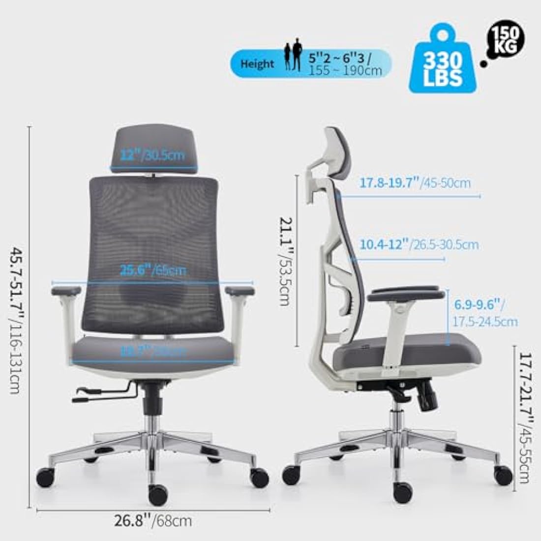 HOLLUDLE Ergonomic Office Chair – High Back Mesh Desk Chair with 4D Armrests