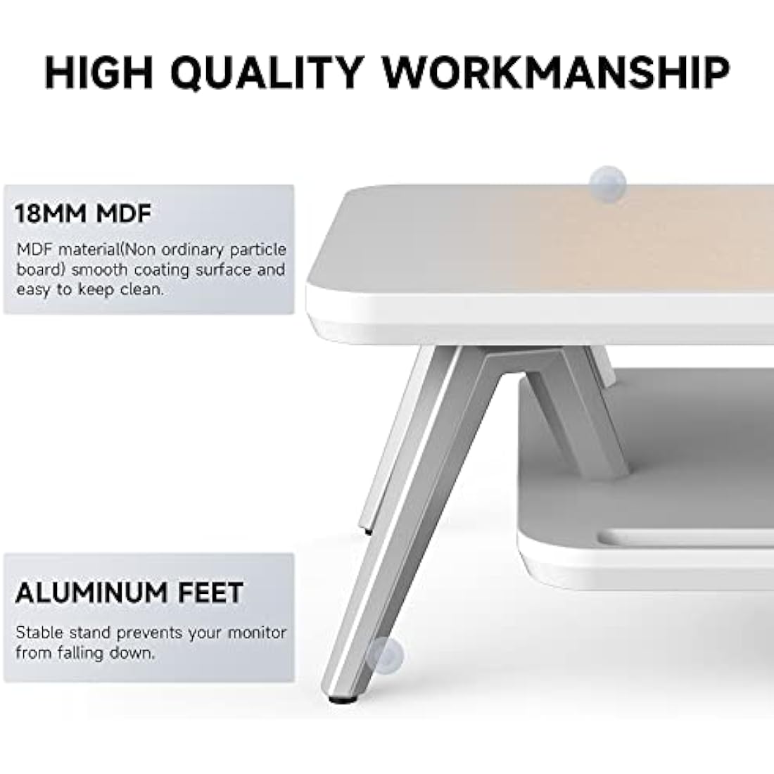 Fenge Dual Monitor Stand Riser – 108cm Large Desk Organizer (White)