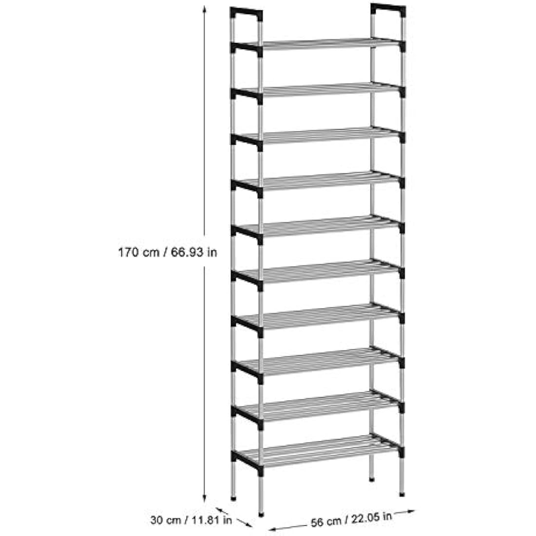 AcornFort 10-Tier Tall Shoe Rack – 30 Pair Adjustable Silver Storage Shelf
