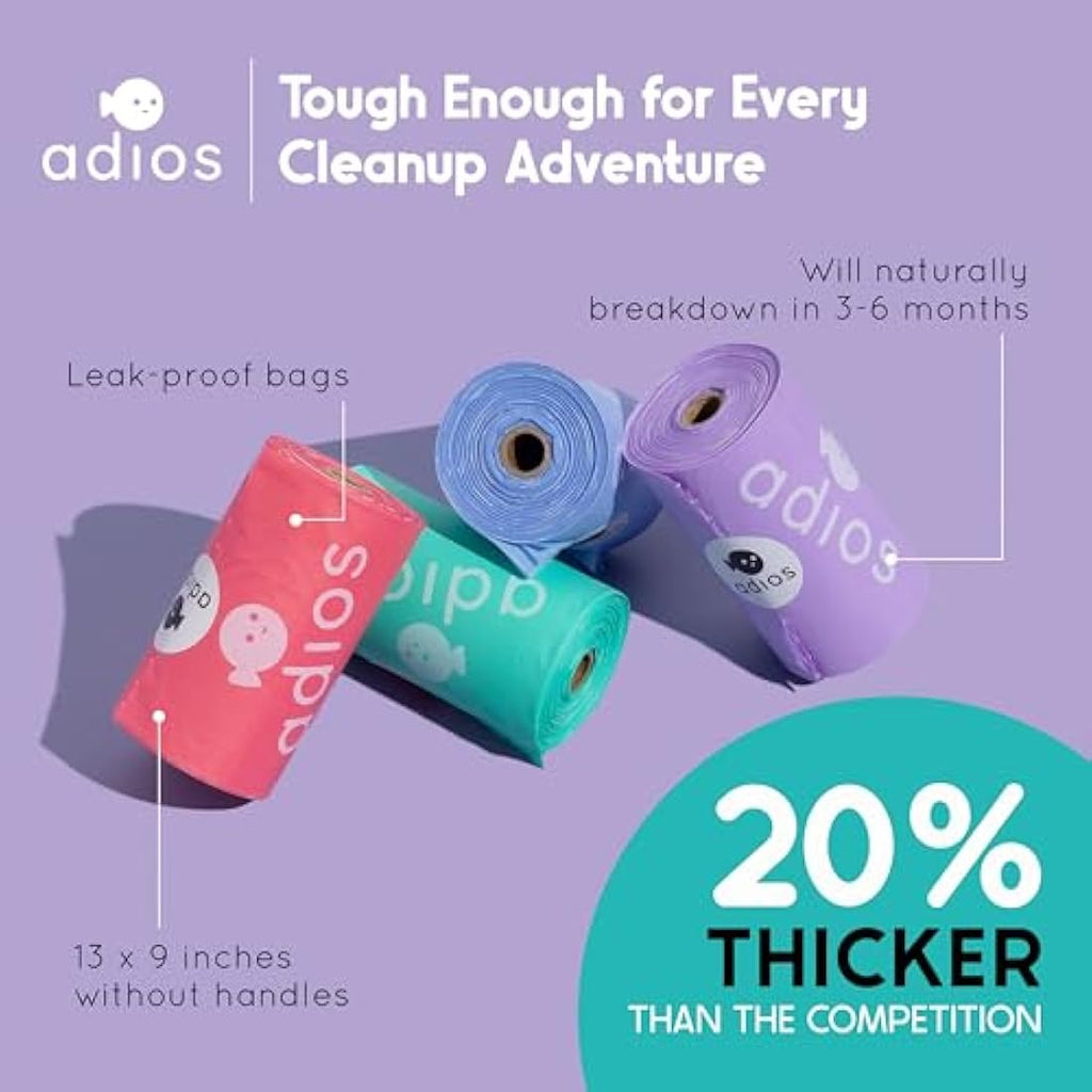 Adios Compostable Dog Poop Bags – 360 Count Extra Thick Leakproof Rolls