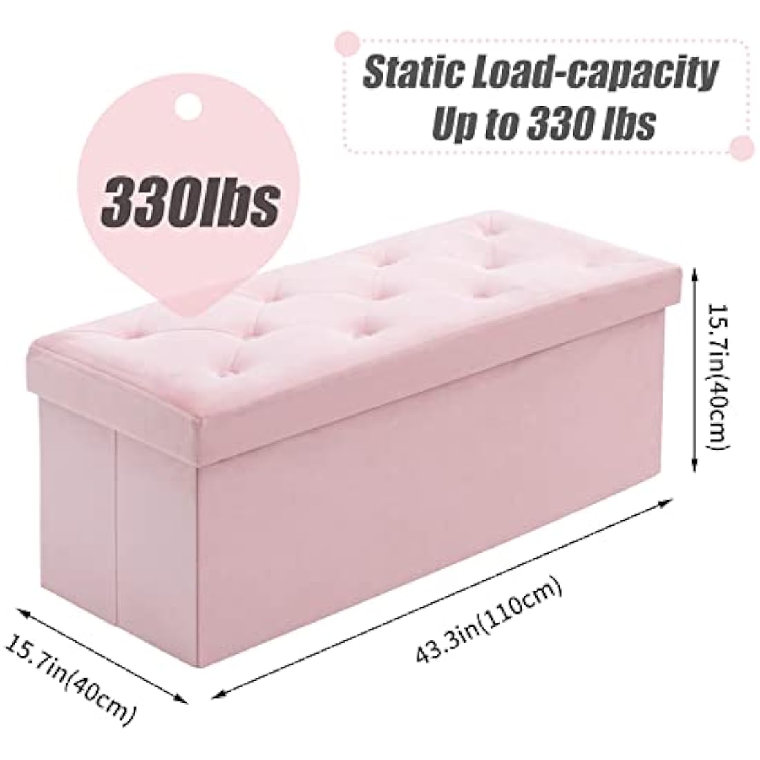 BRIAN & DANY Velvet Storage Ottoman Bench - Foldable Pink Footrest