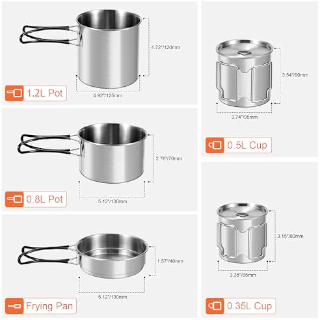Odoland 13-Piece Stainless Steel Camping Cookware Kit with Stove