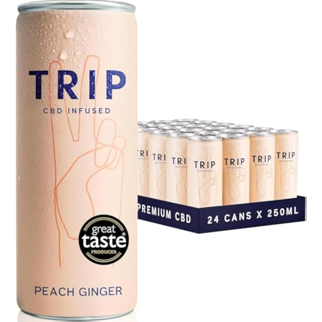 TRIP CBD Drink - Peach Ginger Sparkling Water - Vegan (24 x 250ml)