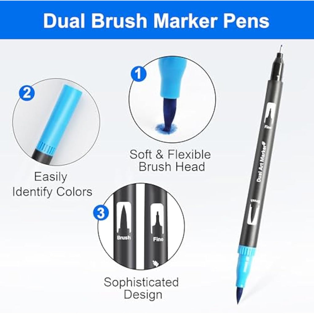 Halobios 120 Dual Tip Brush Pens | Felt Tip Markers for Adult Colouring