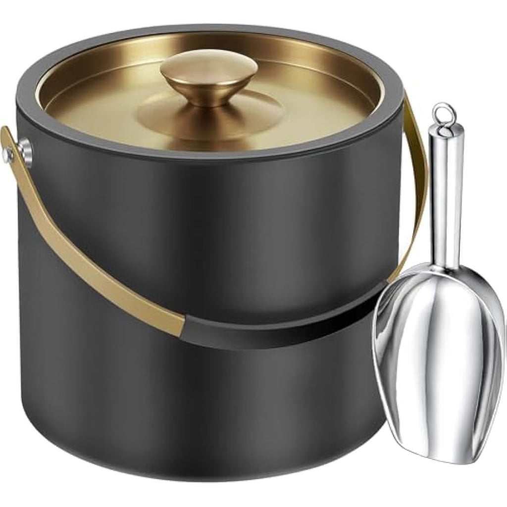Jolof Store 3.2L Insulated Stainless Steel Ice Bucket with Scoop – Black