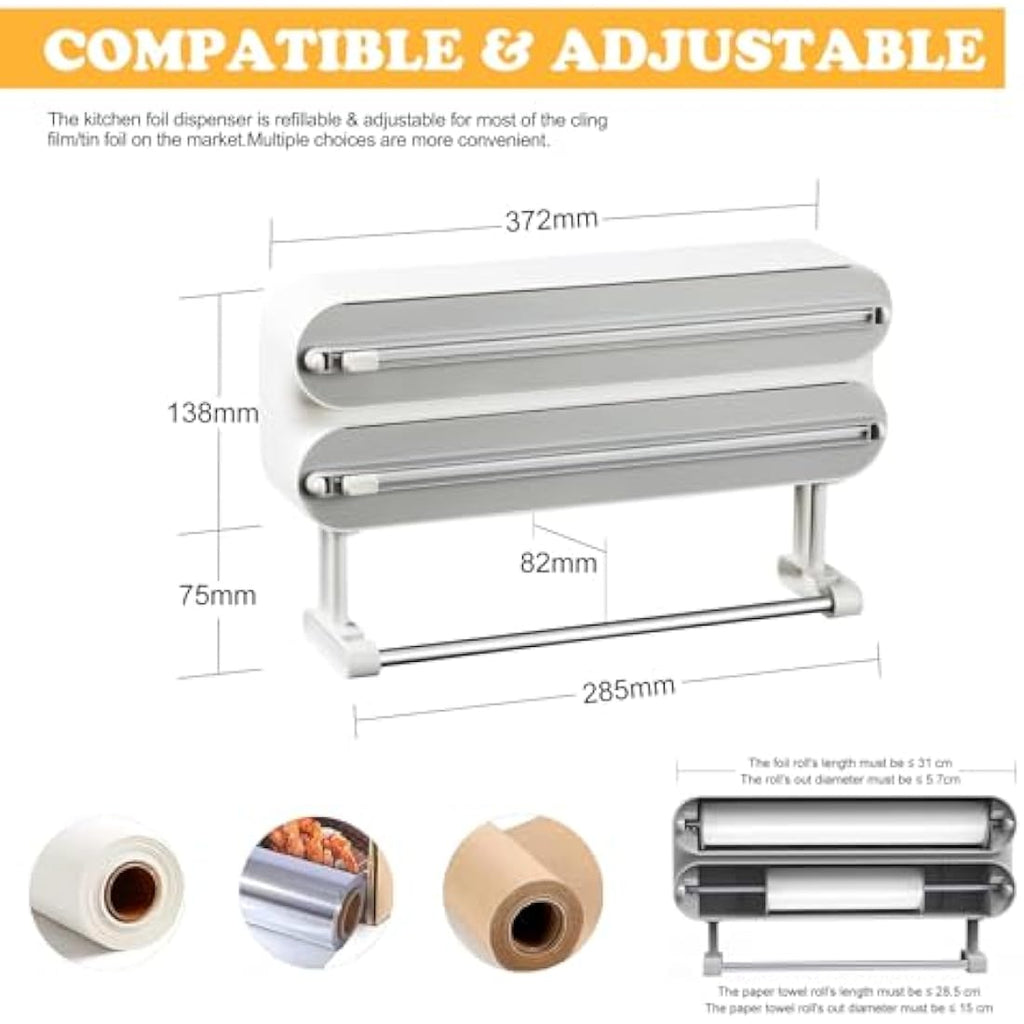 3-in-1 Magnetic Cling Film Dispenser & Paper Towel Holder