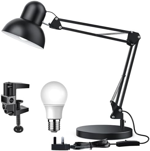 LONGTOO Swing Arm Desk Lamp | Adjustable Metal Clamp Light with E27 Bulb